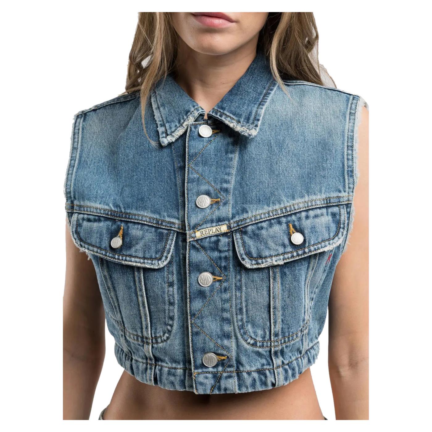 REPLAY GILET CROPPED IN DENIM - Image 3